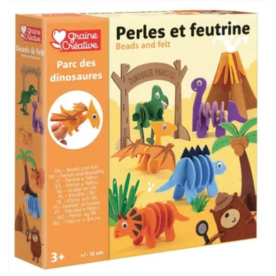 Kit parc des dinosaures en bois - perles et feutrine