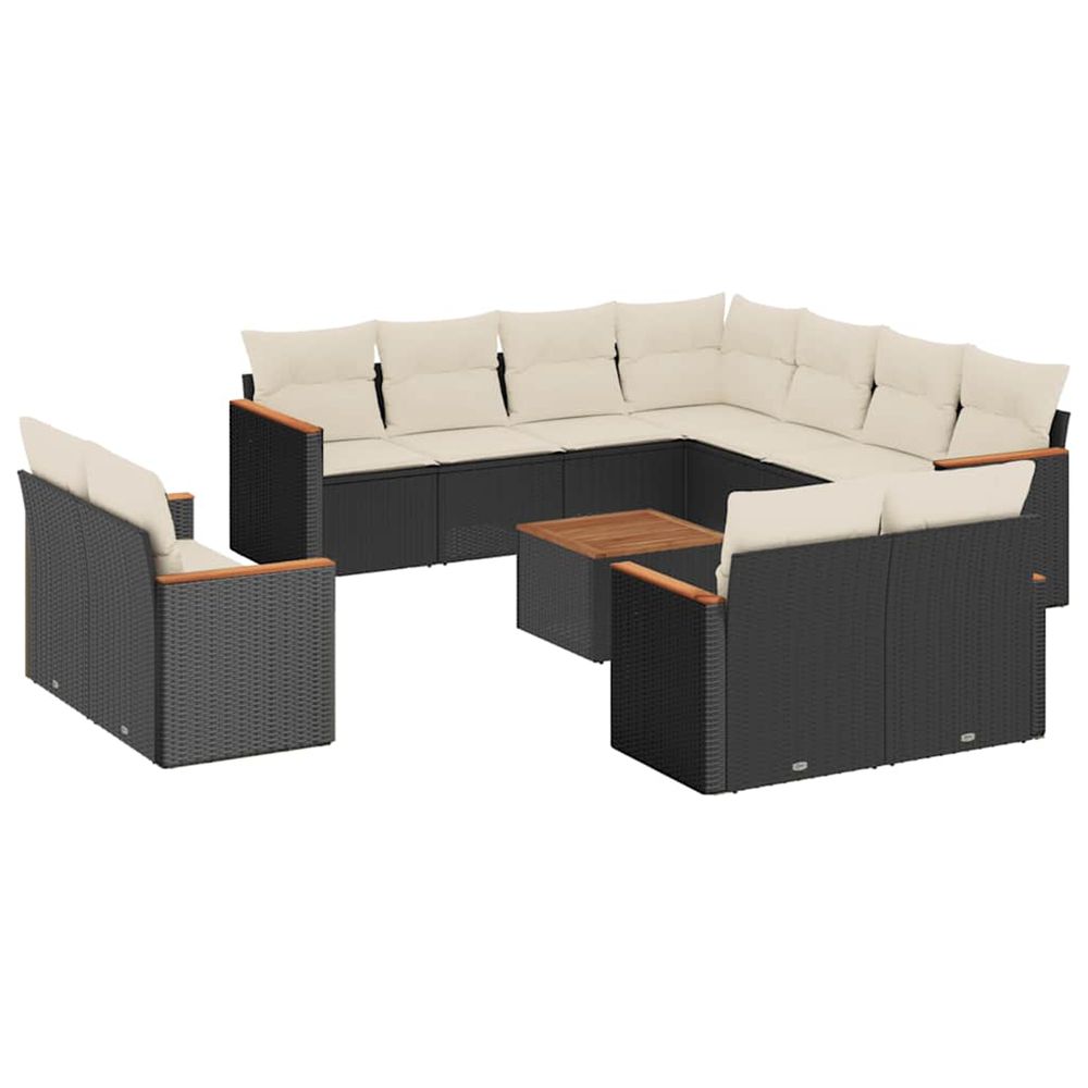 Salon de jardin 12 pcs avec coussins noir résine tressée