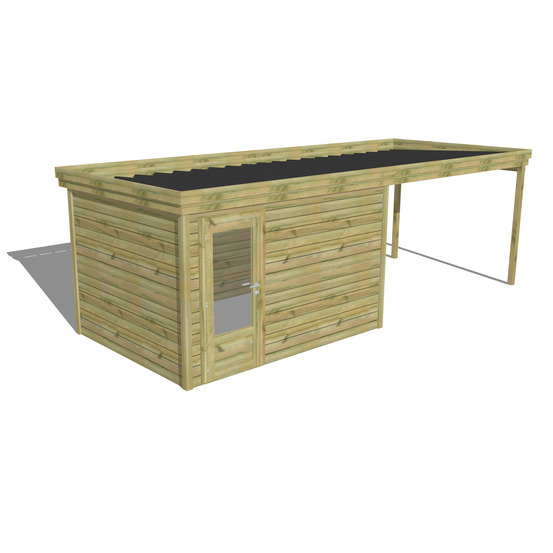 Abri de jardin bois pin traité autoclave 27mm - 6,94x2,64m / 18m2 - bac acier - abri français