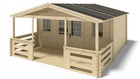 Abri de jardin en bois - 5x4 m - 30 m2 + terrasse avec balustrade et avant-toit en bois