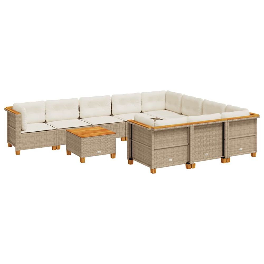 Salon de jardin 11 pcs avec coussins beige résine tressée