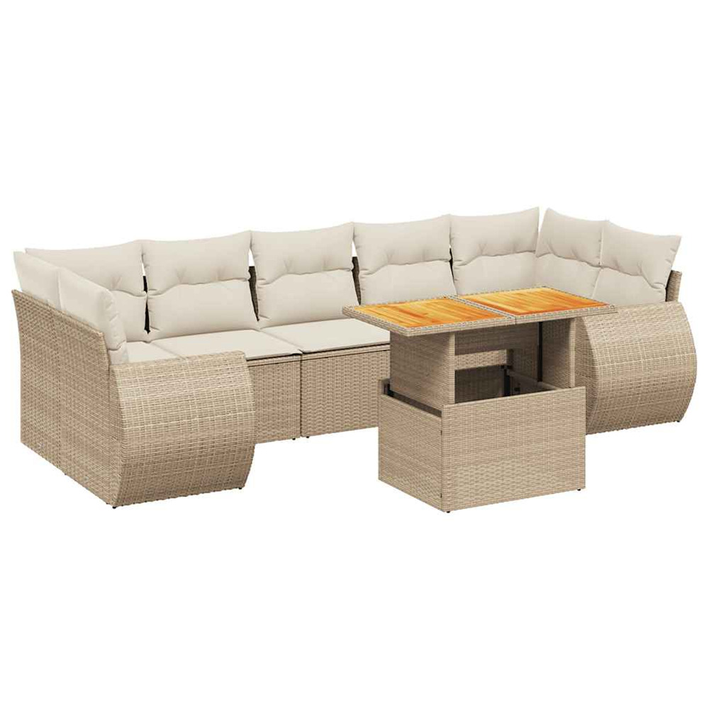Salon de jardin avec coussins 8 pcs beige résine tressée