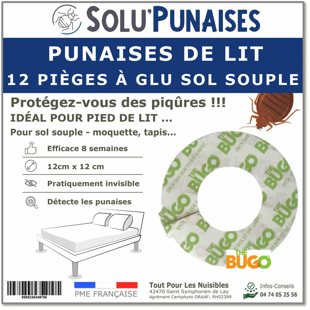 12 pièges punaises de lit à glu pour pied de lit - sol souple - the bugo