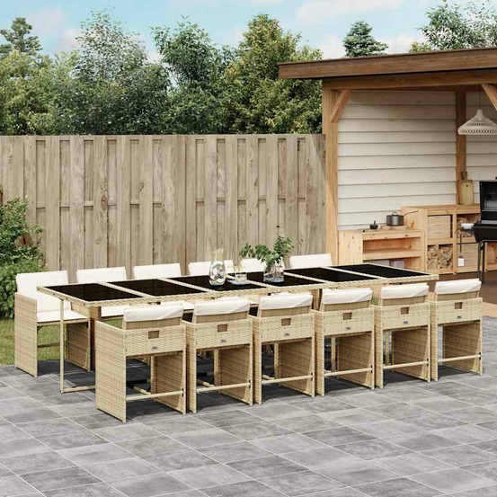 Ensemble à manger de jardin et coussins 13 pcs beige