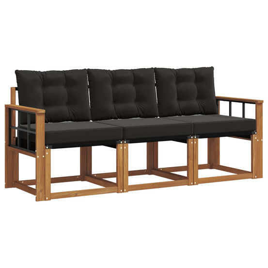 Ensemble de canapés d'extérieur 3 pcs naturel et noir