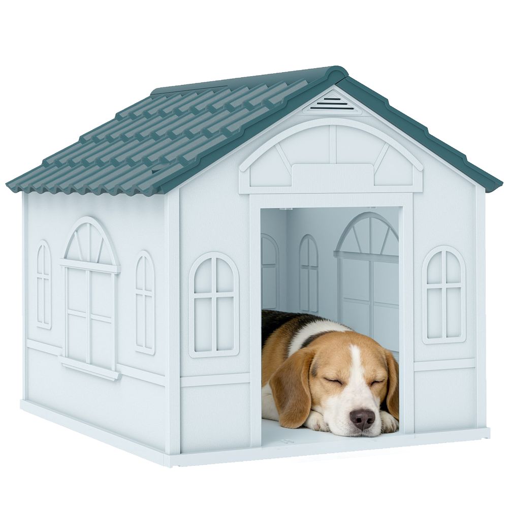 Niche pour chien plastique pp bleu 65 x 75,7 x 63 cm extérieur toit étanche ventilé