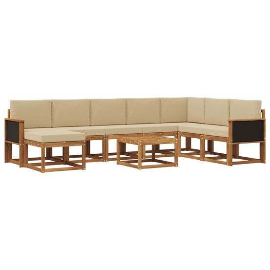 Ensemble de canapés d'extérieur 9 pc naturel et beige polyester