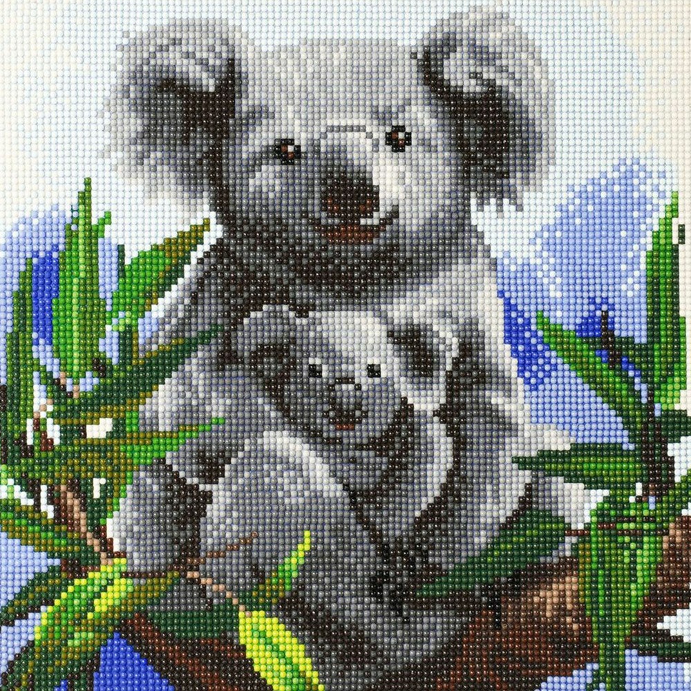 Tableau crystal art à diamanter - koalas - 30 x 30 cm