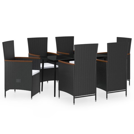 Ensemble à manger de jardin avec coussins 7 pcs noir