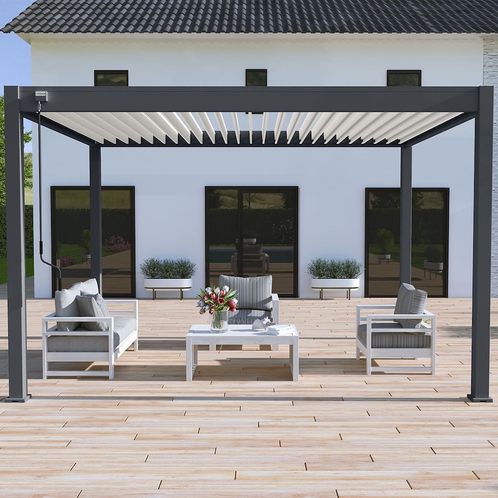 Pergola bioclimatique - ombréa - autoportante - 3x4m - anthracite blanc - vs - 300x400x258 cm