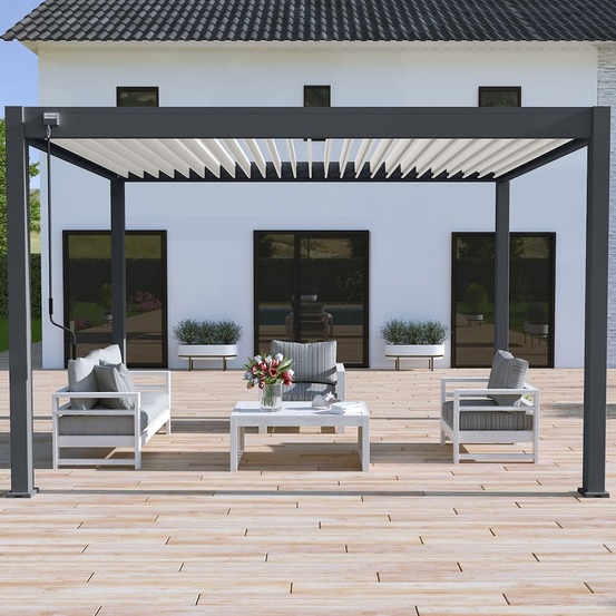 Pergola bioclimatique - ombréa - autoportante - 3x4m - anthracite blanc - vs - 300x400x258 cm