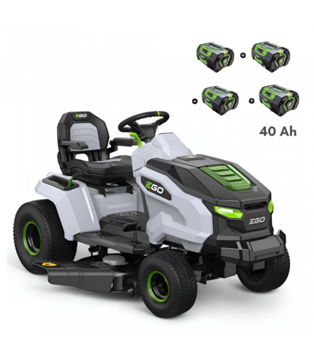 Pack tracteur tondeuse autoportée à éjection latérale et mulching, 4 batteries 10ah et chargeur rapide - ego tr4201e
