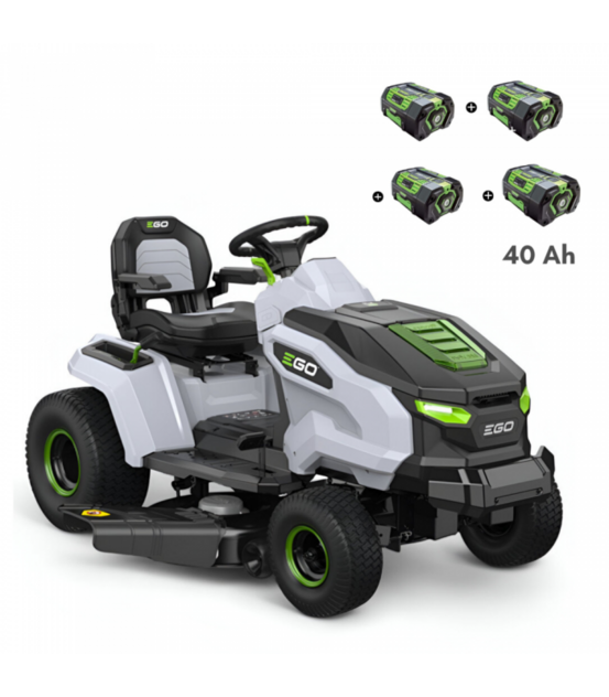 Pack tracteur tondeuse autoportée à éjection latérale et mulching, 4 batteries 10ah et chargeur rapide - ego tr4201e