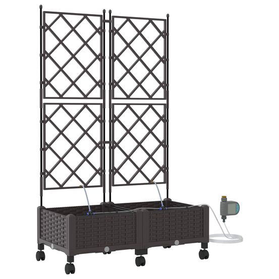 Porte-plante de jardin avec irrigation et roues 2 pc marron pp