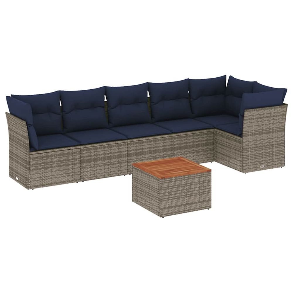 Salon de jardin 7 pcs avec coussins gris résine tressée