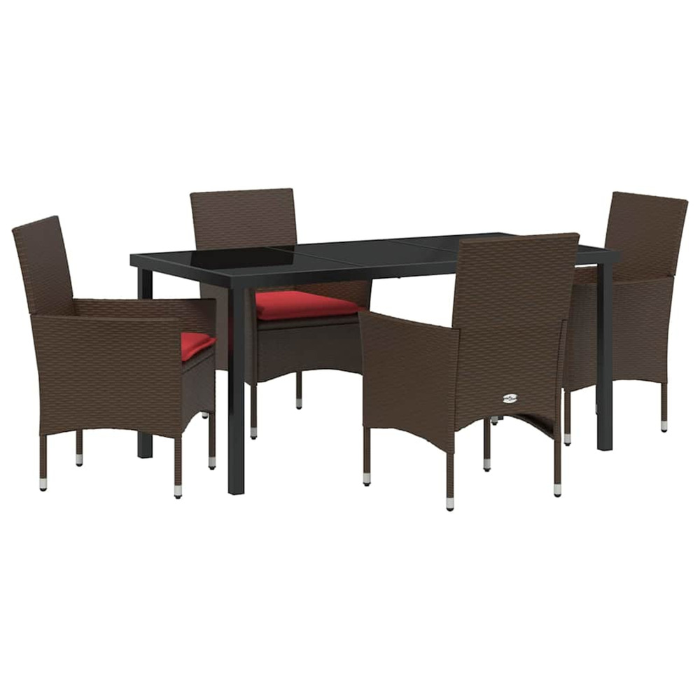 Ensemble table et chaises avec coussin 5 pcs marron rotin pe