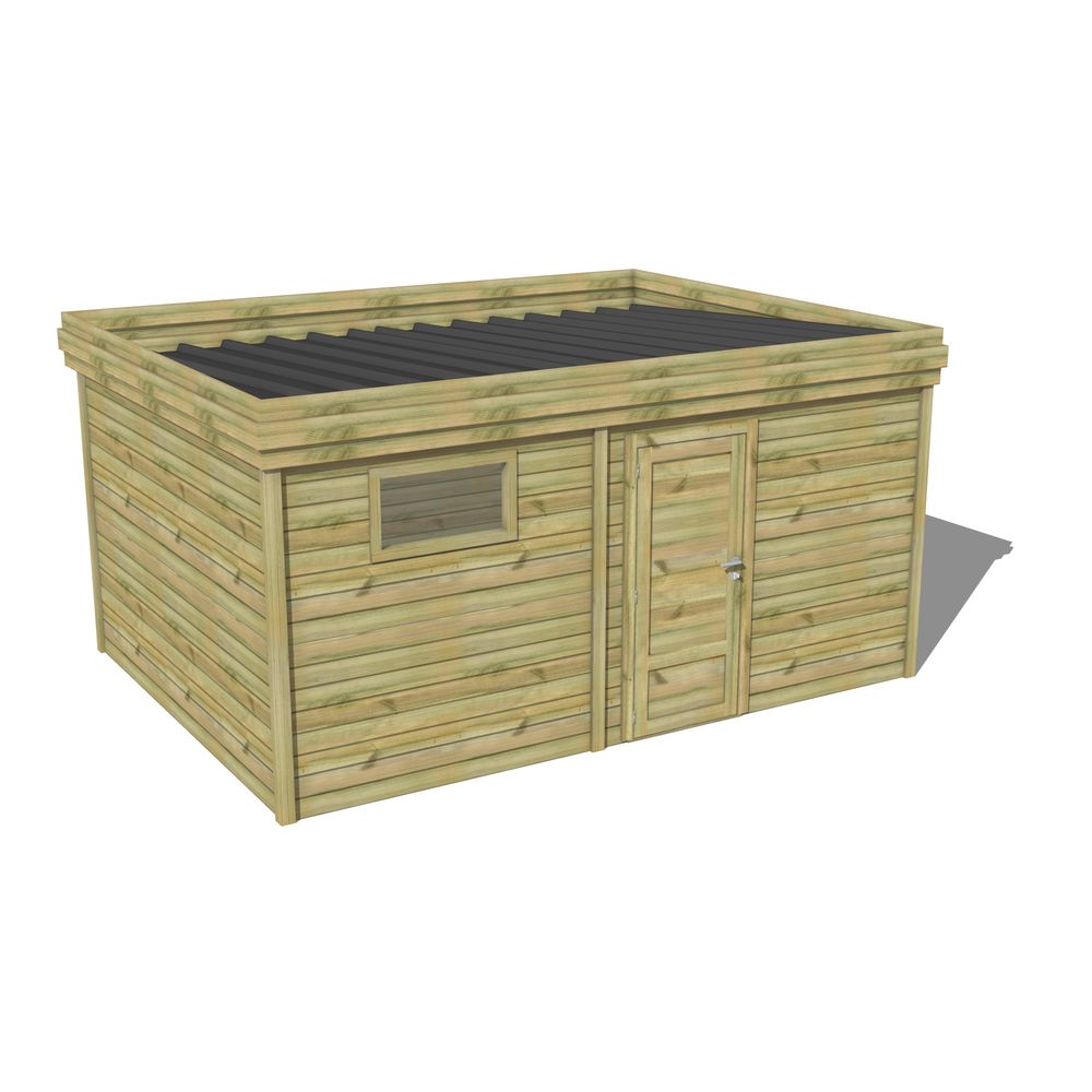 Abri de jardin bois pin traité autoclave 27mm - 4,195x3,44m / 14m2 - bac acier - abri français