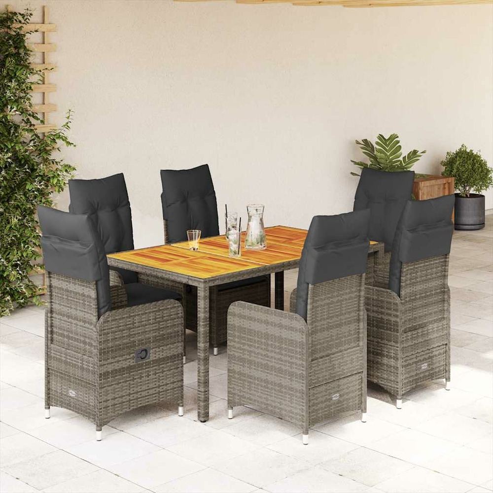 Ensemble de bistro de jardin 7 pcs coussins gris poly rotin