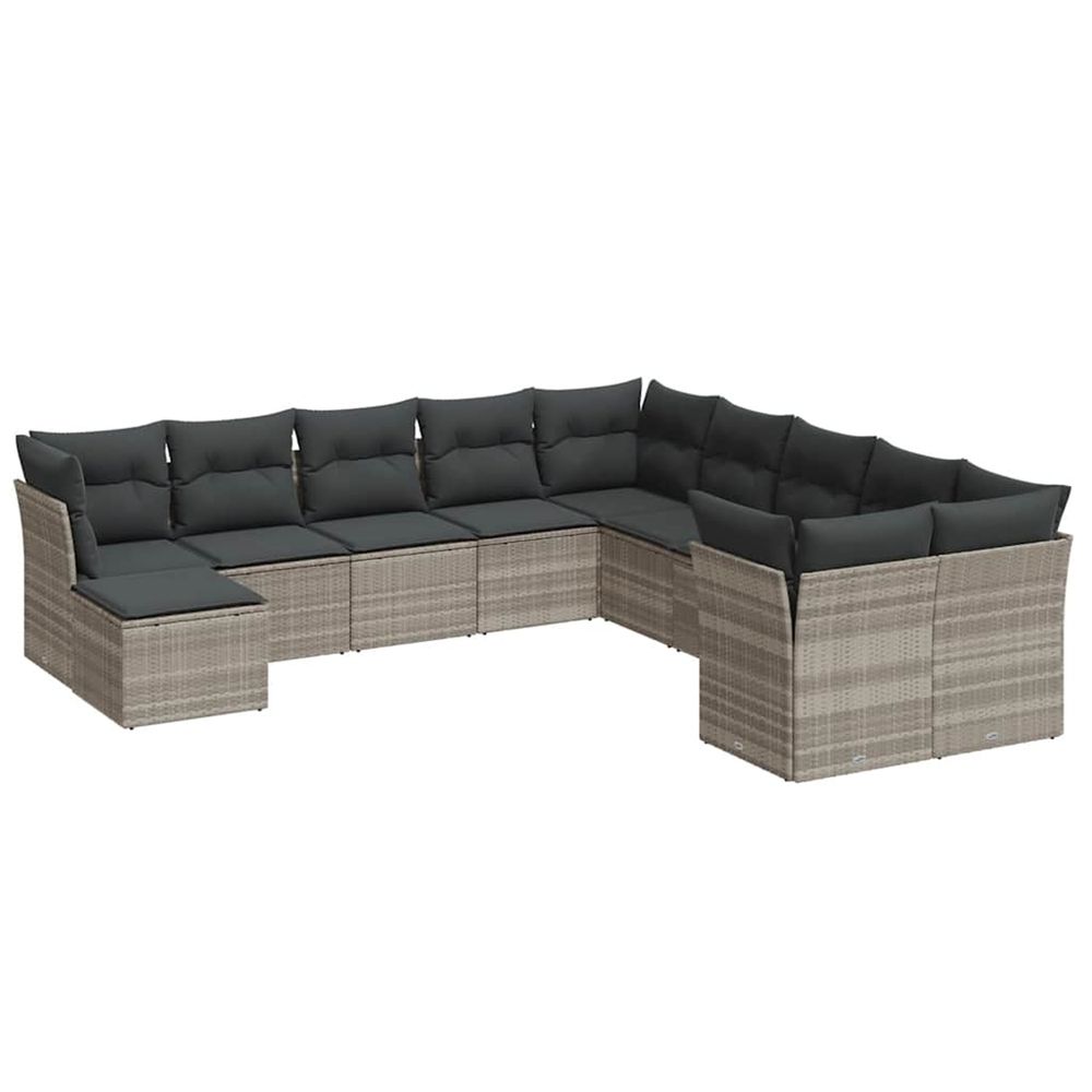 Salon de jardin 11 pcs avec coussins gris clair résine tressée