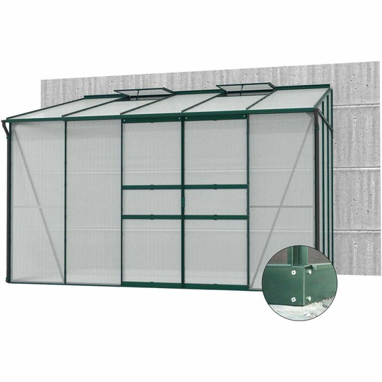 Serre de jardin en polycarbonate 4 mm et aluminium vert emeraude avec embase ida
