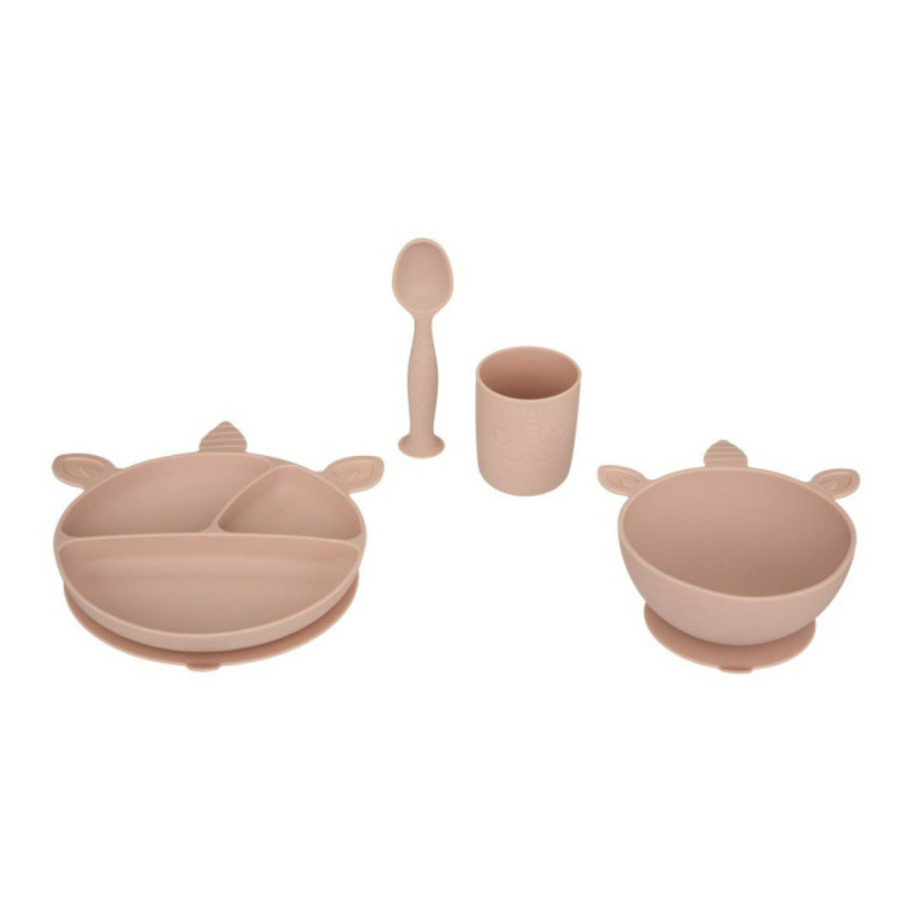 Set repas enfant silicone 17cm rose