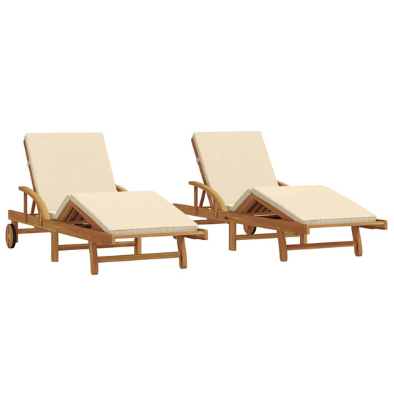 Transat 2 pcs beige 200 x 67 x 84cm bois d'acacia massif