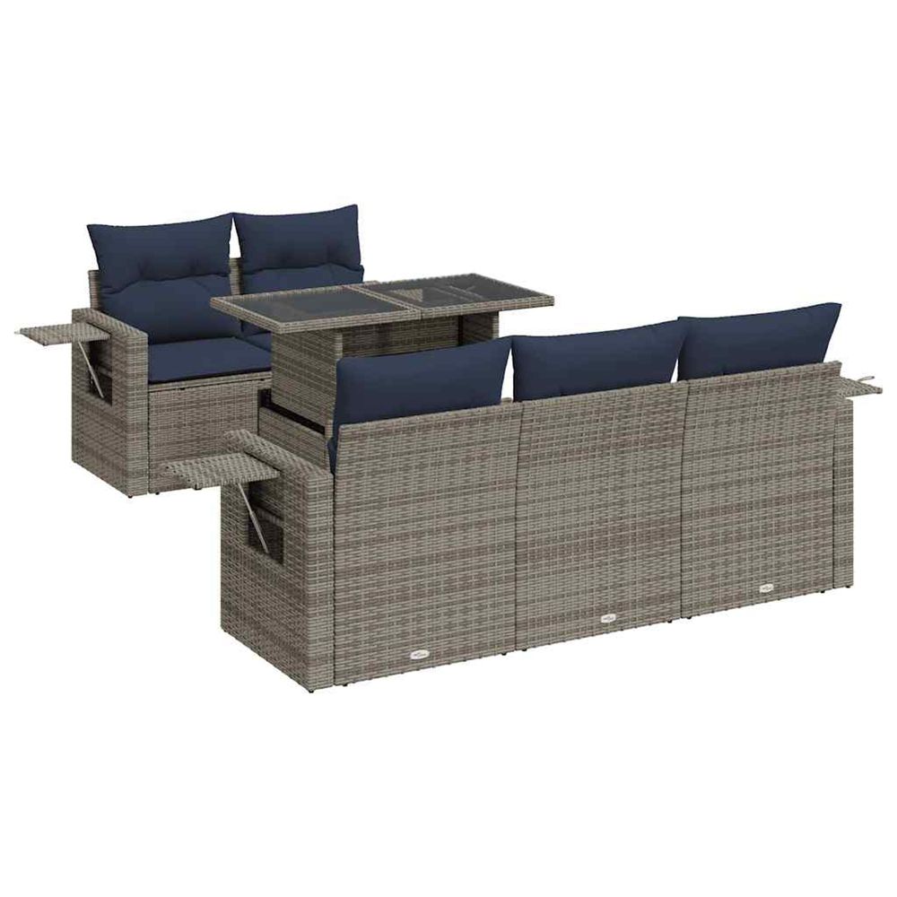 Salon de jardin 6 pcs avec coussins gris résine tressée