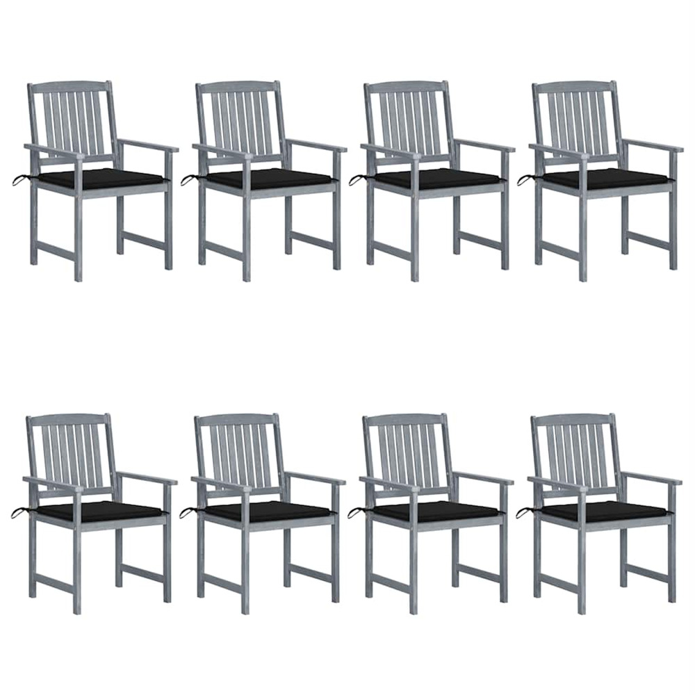 Chaises de jardin et coussins lot de 8 bois acacia solide gris