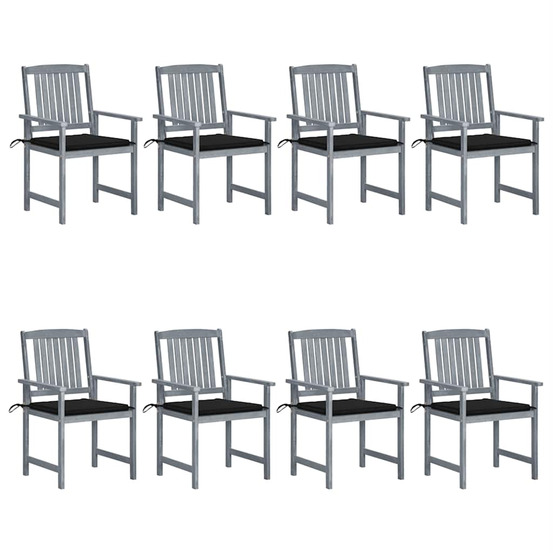 Chaises de jardin et coussins lot de 8 bois acacia solide gris