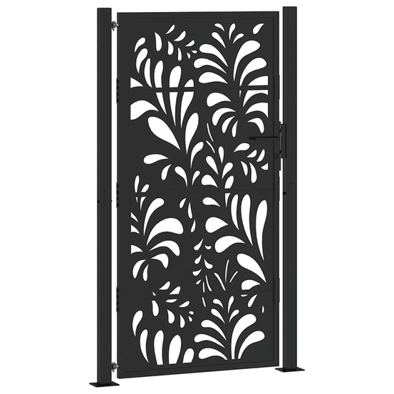 Portail de jardin noir 105 x 180 cm en acier design ondulé