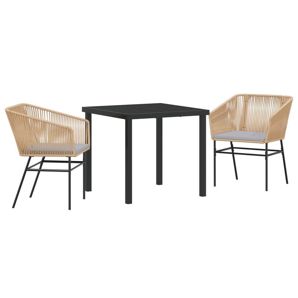 Ensemble de salle à manger de jardin 3 pièces avec coussins en poly rattan marron