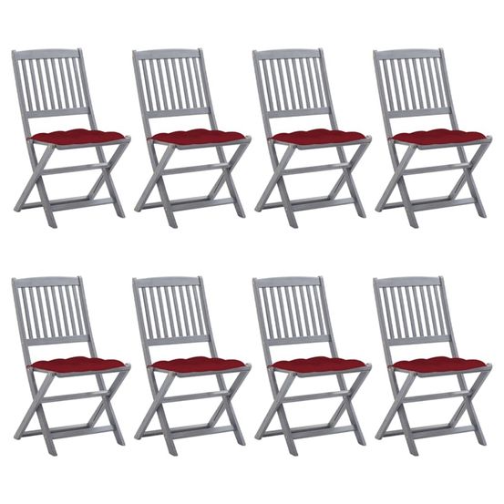 Chaises pliantes 8 pièces avec coussins en bois d'acacia massif