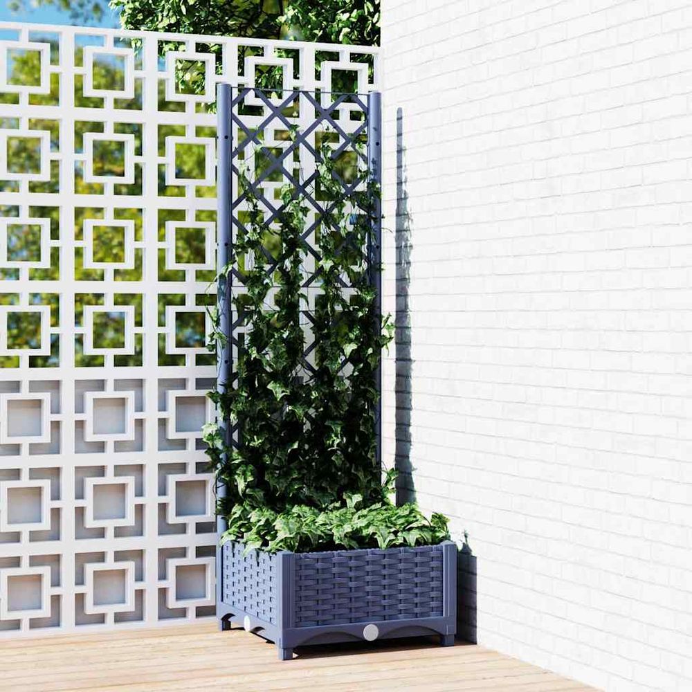 Jardinière carrée avec treillis pour plantes grimpantes balcon gris bleu 40x40x121.5cm
