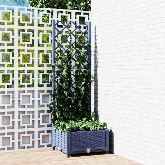 Jardinière carrée avec treillis pour plantes grimpantes balcon gris bleu 40x40x121.5cm