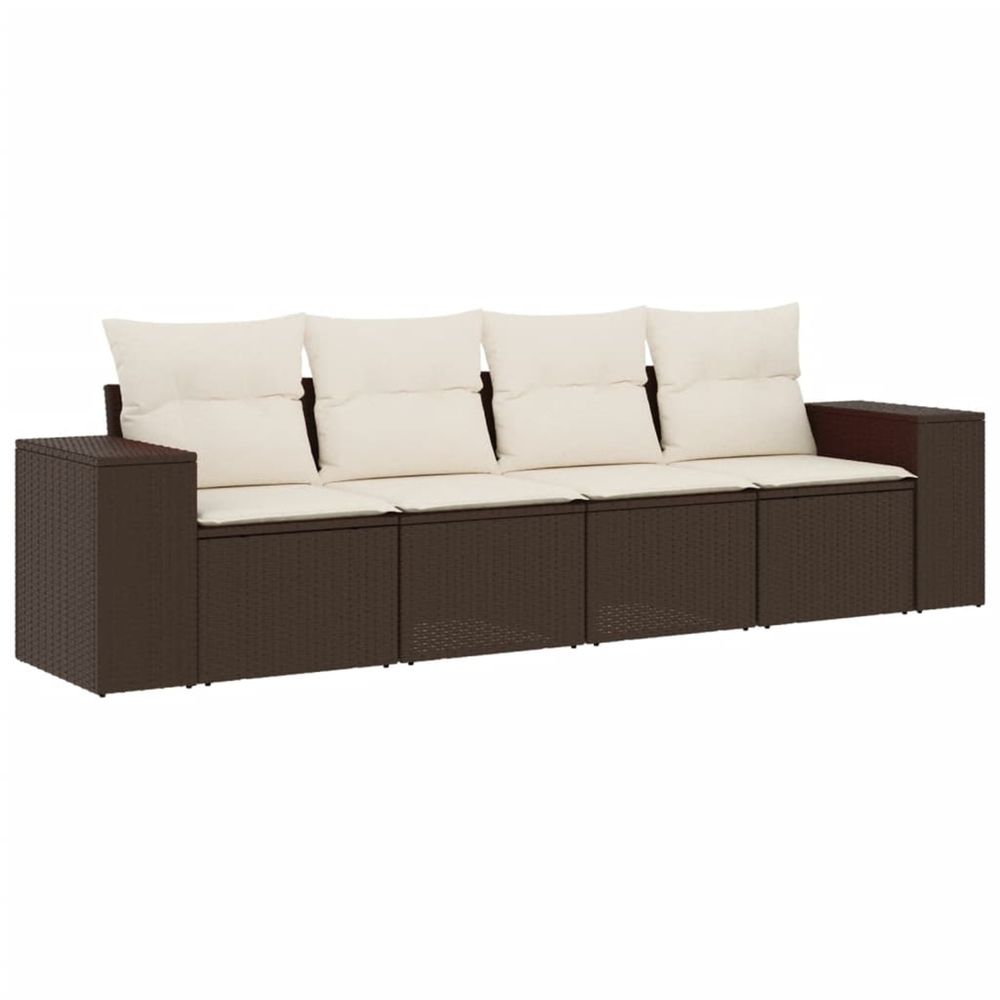 Salon de jardin 4 pcs avec coussins marron résine tressée