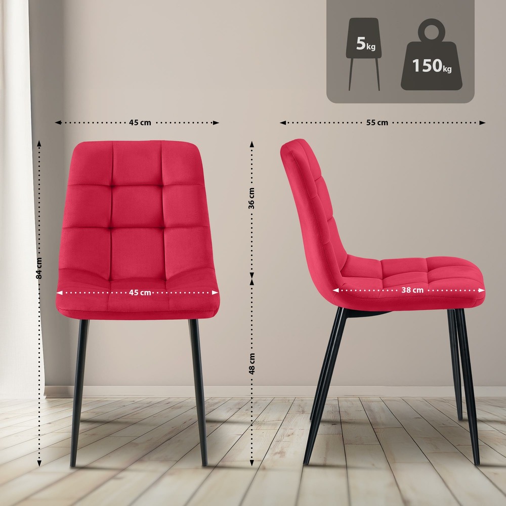 Lot de 4 chaises de salle à manger tilde velours