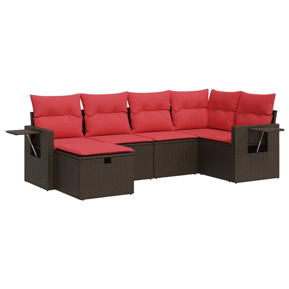 Salon de jardin avec coussins 6 pcs marron résine tressée