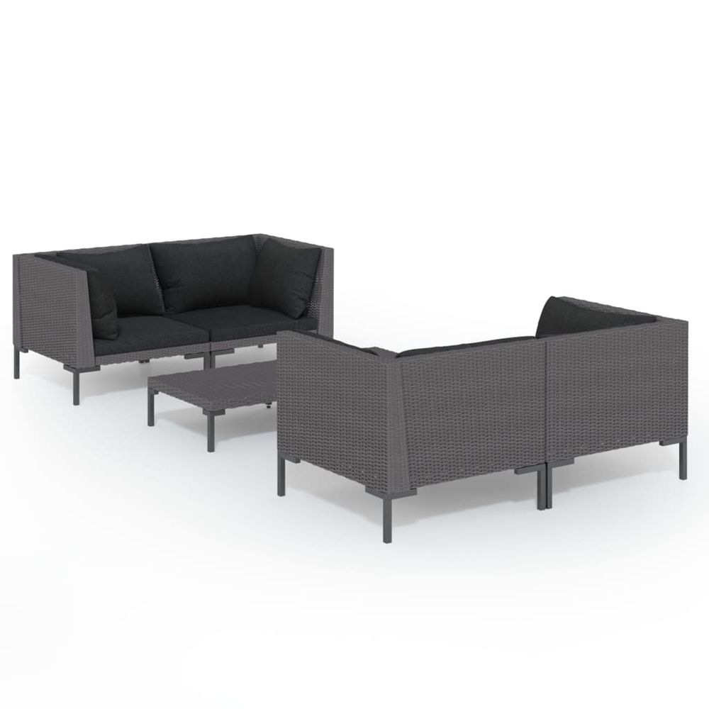 Salon de jardin 5 pcs avec coussins résine tressée gris foncé