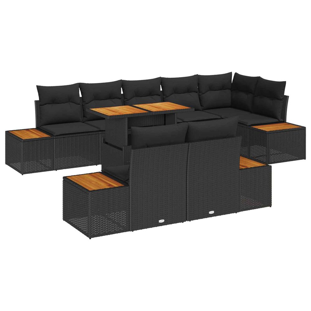 Ensemble de canapé de jardin 9 pc noir poly rotin
