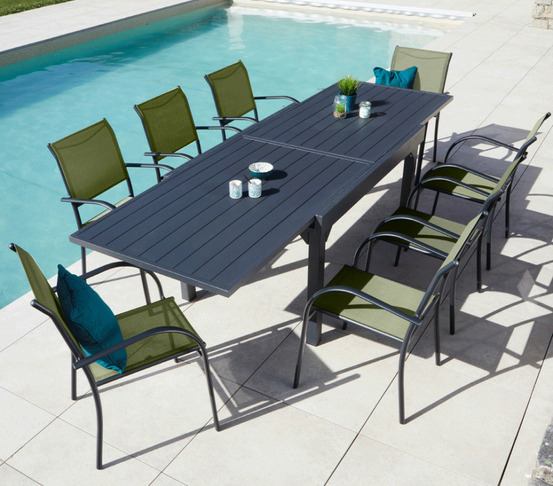 Ensemble table et chaises de jardin - 8 places - vert sauge - honfleur xl beziers