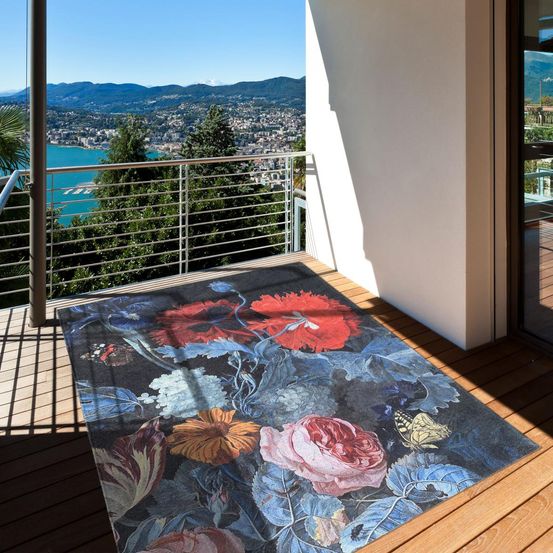 Tapis extérieur 160x230 tissé kilim rouge et bleu turda
