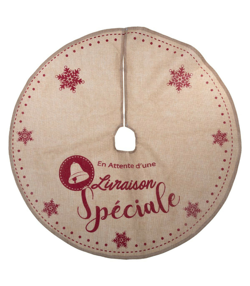 Déco de noël tapis pour pied de sapin en jute imprimée  d 90 cm