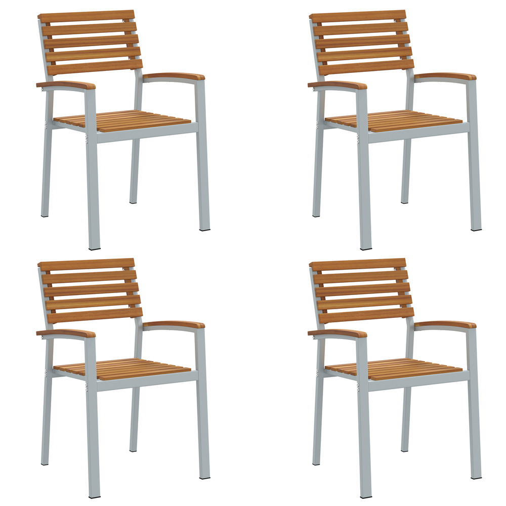Ensemble de 4 chaises de jardin en gris bois acacia et acier