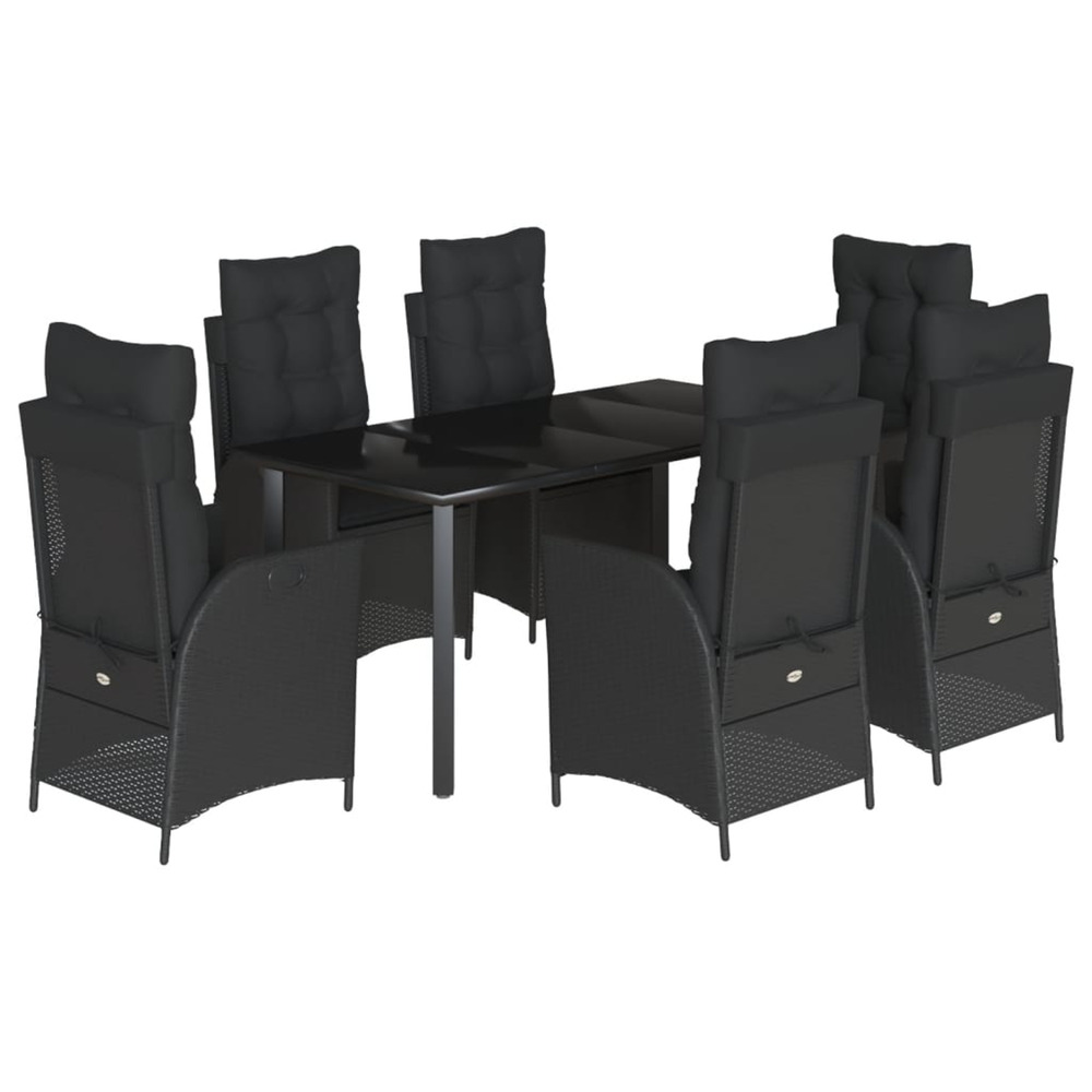 Ensemble à manger de jardin coussins 7pcs noir résine tressée