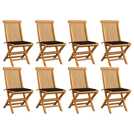 Chaises de jardin et coussins noir lot de 8 bois de teck massif