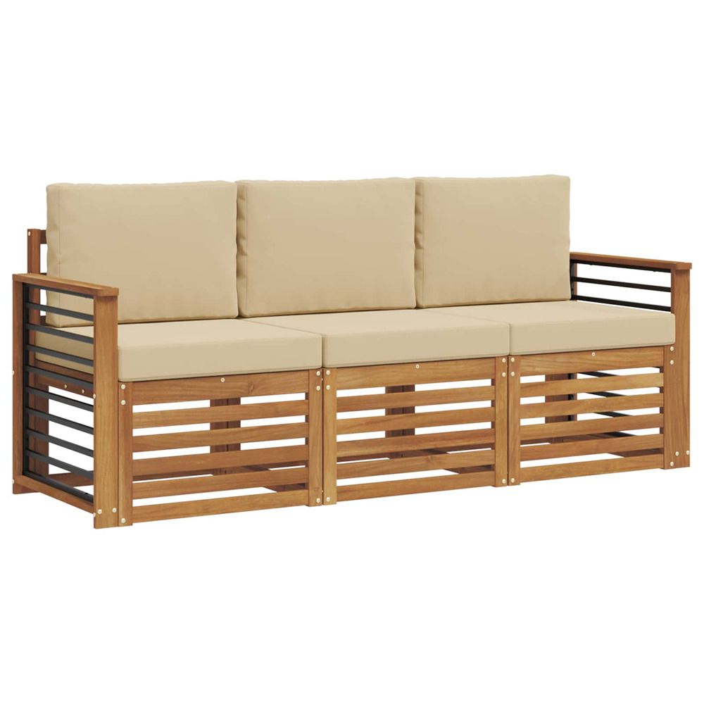 Ensembles de canapés 3 pc naturel et beige bois d'acacia massif