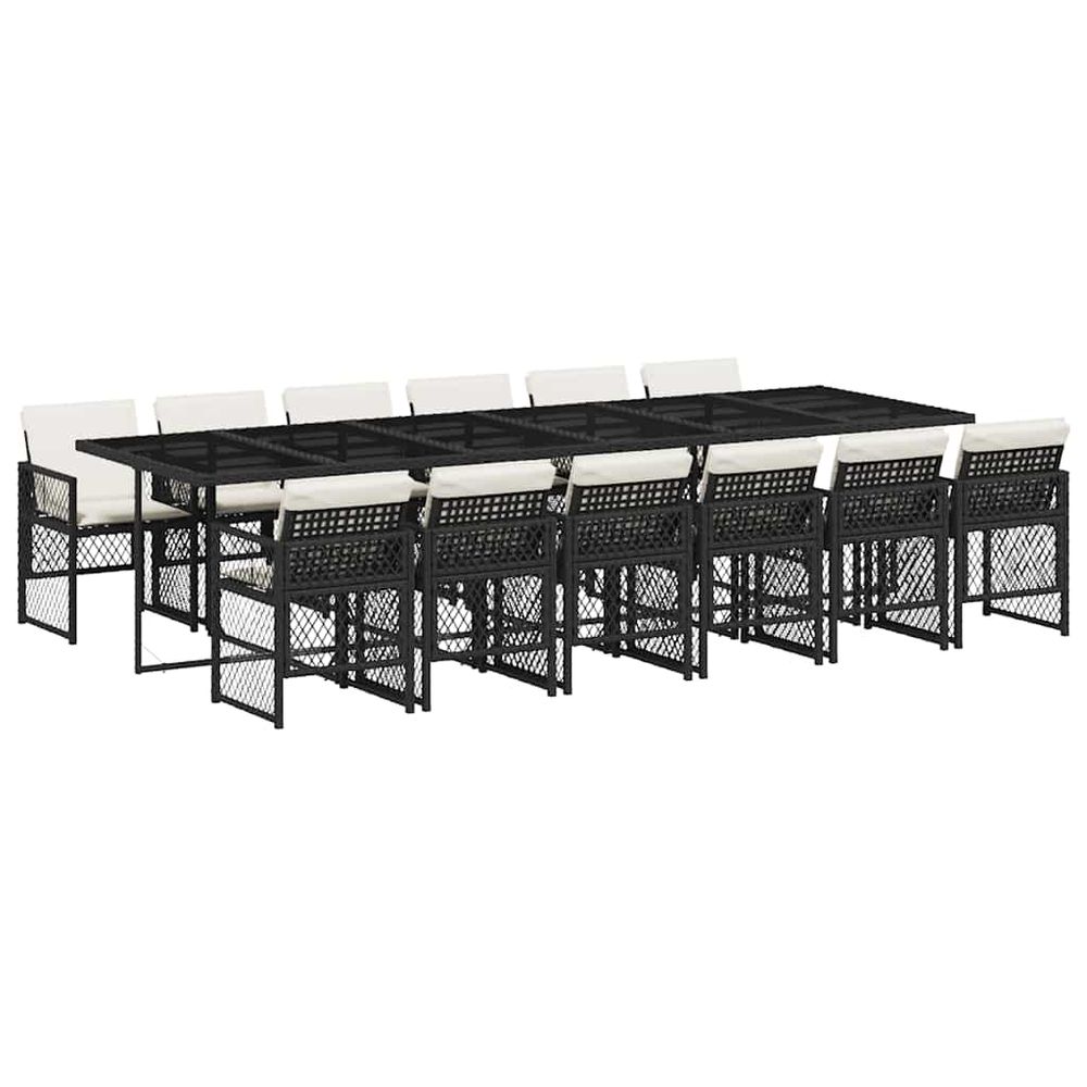 Ensemble à manger de jardin 13 pcs coussins noir résine tressée