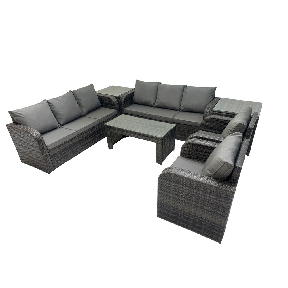 Ensembles de salon de jardin avec chaise inclinable table basse 2 tables d'appoint gris foncé mixte