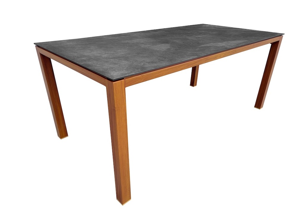 Table fixe - chaneo - aluminium époxy chêne heat - plateau plein céramique graphite 6 mm - 180 x 90 cm