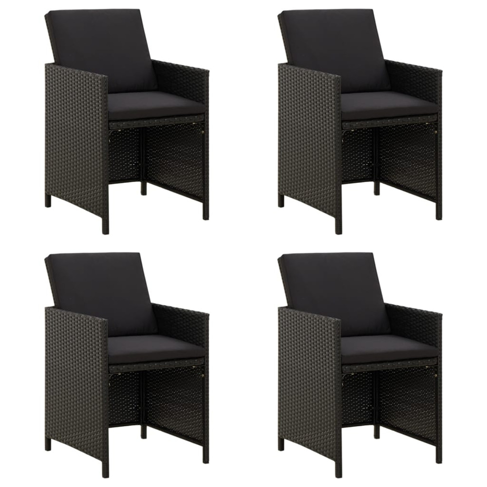 Chaises de jardin avec coussins lot de 4 résine tressée noir